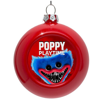 Poppy Playtime Huggy wuggy, Στολίδι Χριστουγεννιάτικη μπάλα δένδρου Κόκκινη 8cm