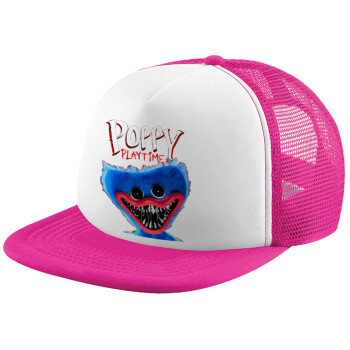Poppy Playtime Huggy wuggy, Καπέλο παιδικό Soft Trucker με Δίχτυ ΡΟΖ/ΛΕΥΚΟ (POLYESTER, ΠΑΙΔΙΚΟ, ONE SIZE)