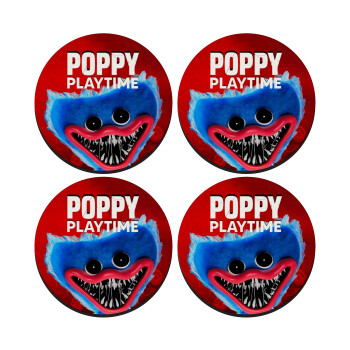 Poppy Playtime Huggy wuggy, ΣΕΤ 4 Σουβέρ ξύλινα στρογγυλά (9cm)