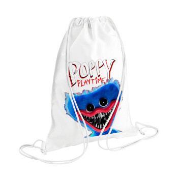 Poppy Playtime Huggy wuggy, Τσάντα πλάτης πουγκί GYMBAG λευκή (28x40cm)