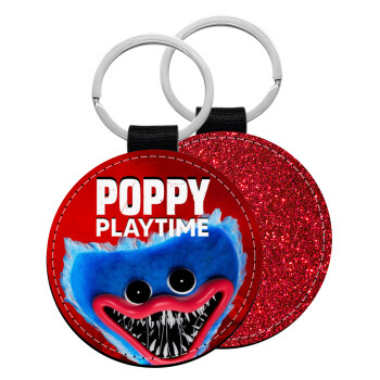 Poppy Playtime Huggy wuggy, Μπρελόκ Δερματίνη, στρογγυλό ΚΟΚΚΙΝΟ (5cm)