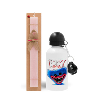 Poppy Playtime Huggy wuggy, Πασχαλινό Σετ, παγούρι μεταλλικό αλουμινίου (500ml) & πασχαλινή λαμπάδα αρωματική πλακέ (30cm) (ΡΟΖ)