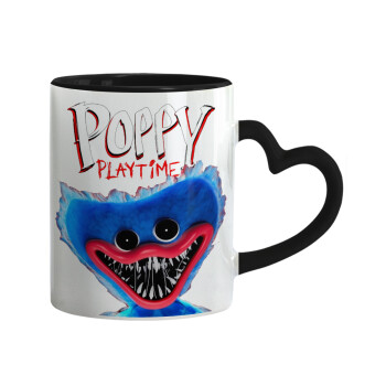 Poppy Playtime Huggy wuggy, Mug heart black handle, ceramic, 330ml