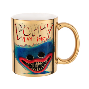 Poppy Playtime Huggy wuggy, Mug ceramic, gold mirror, 330ml