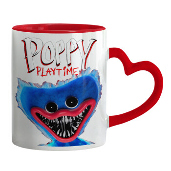Poppy Playtime Huggy wuggy, Mug heart red handle, ceramic, 330ml