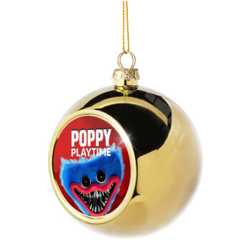 Poppy Playtime Huggy wuggy, Στολίδι Χριστουγεννιάτικη μπάλα δένδρου Χρυσή 8cm