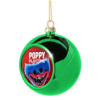 Poppy Playtime Huggy wuggy, Στολίδι Χριστουγεννιάτικη μπάλα δένδρου Πράσινη 8cm