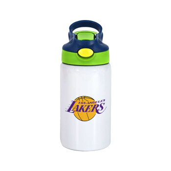 Lakers, Children's hot water bottle, stainless steel, with safety straw, green, blue (350ml)