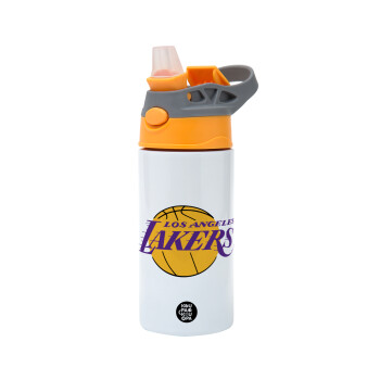 Lakers, Children's hot water bottle, stainless steel, with safety straw, Orange/Grey (360ml) BPA-FREE