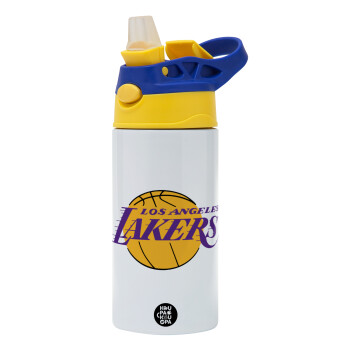 Lakers, Children's hot water bottle, stainless steel, with safety straw, green, blue (360ml) BPA FREE