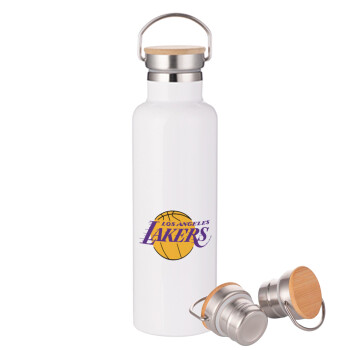 Lakers, Stainless steel White with wooden lid (bamboo), double wall, 750ml