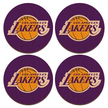 Lakers, ΣΕΤ x4 Σουβέρ ξύλινα στρογγυλά plywood (9cm)