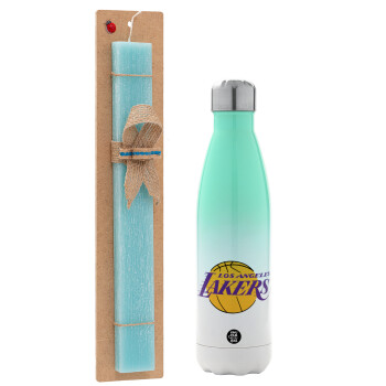 Lakers, Easter Set, Metallic green/white thermos (Stainless steel), double-walled, 500ml & scented flat Easter candle (30cm) (TURQUOISE)