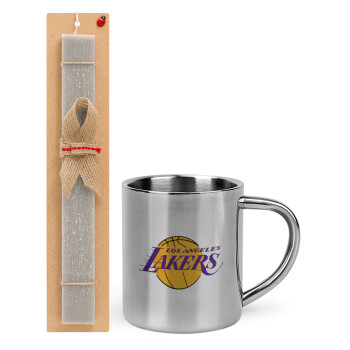Lakers, Πασχαλινό Σετ, μεταλλική κούπα θερμό (300ml) & πασχαλινή λαμπάδα αρωματική πλακέ (30cm) (ΓΚΡΙ)