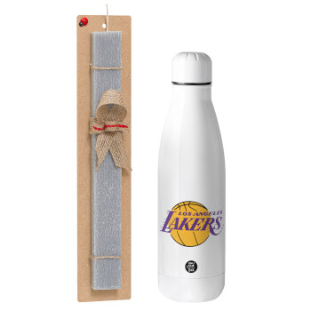 Lakers, Easter Set, metallic Inox water bottle (700ml) & Easter scented flat candle (30cm) (GRAY)