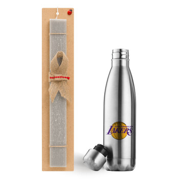 Lakers, Easter Set, metallic stainless thermos flask (500ml) & scented flat Easter candle (30cm) (GRAY)