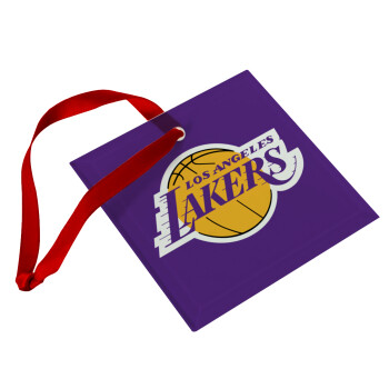 Lakers, Christmas ornament, glass square ornament 9x9cm