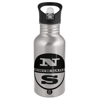 North Sails, Water bottle Silver with straw, stainless steel 500ml