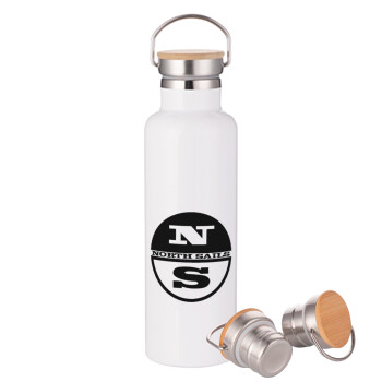 North Sails, Stainless steel White with wooden lid (bamboo), double wall, 750ml