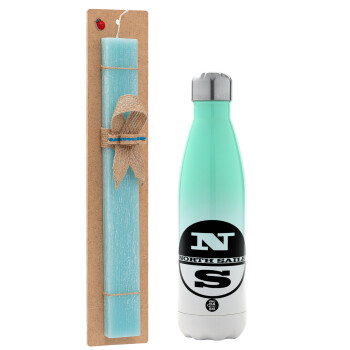 North Sails, Easter Set, Metallic green/white thermos (Stainless steel), double-walled, 500ml & scented flat Easter candle (30cm) (TURQUOISE)