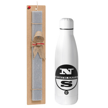 North Sails, Easter Set, metallic Inox water bottle (700ml) & Easter scented flat candle (30cm) (GRAY)