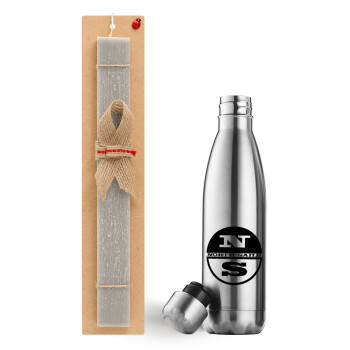 North Sails, Easter Set, metallic stainless thermos flask (500ml) & scented flat Easter candle (30cm) (GRAY)