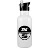 White water bottle with straw, stainless steel 600ml