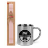 Easter Set, metallic thermal cup (300ml) & aromatic flat Easter candle (30cm) (PINK)