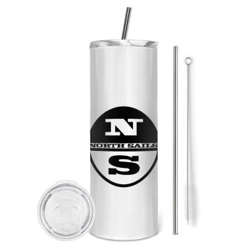 North Sails, Eco friendly ποτήρι θερμό (tumbler) από ανοξείδωτο ατσάλι 600ml, με μεταλλικό καλαμάκι & βούρτσα καθαρισμού