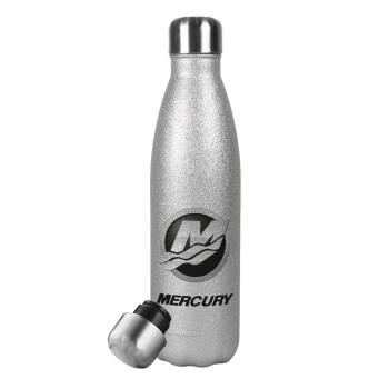 Mercury, Metallic Glitter Silver Thermos Flask (Stainless steel), double-walled, 500ml