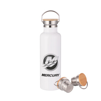Mercury, Stainless steel White with wooden lid (bamboo), double wall, 750ml