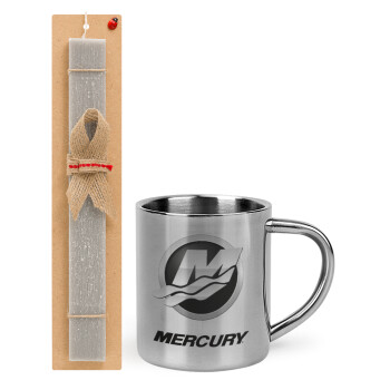 Mercury, Easter Set, metallic thermal cup (300ml) & Easter aromatic flat candle (30cm) (GRAY)