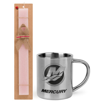 Mercury, Easter Set, metallic thermal cup (300ml) & aromatic flat Easter candle (30cm) (PINK)