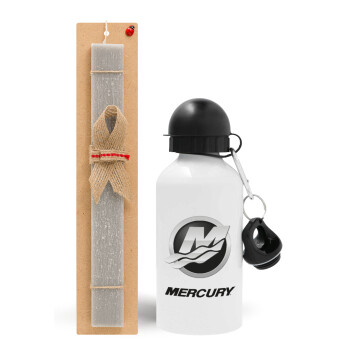 Mercury, Easter Set, metallic aluminum water bottle (500ml) & aromatic flat Easter candle (30cm) (GRAY)