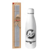 Easter Set, metallic Inox water bottle (700ml) & Easter scented flat candle (30cm) (GRAY)