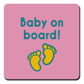 Baby on Board πατουσα Κορίτσι, Τετράγωνο μαγνητάκι ξύλινο 9x9cm