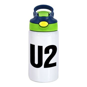 U2 , Children's hot water bottle, stainless steel, with safety straw, green, blue (350ml)
