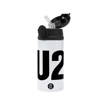 U2 , Children's hot water bottle, stainless steel, with safety straw, Black (360ml) BPA-FREE