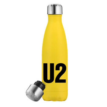 U2 , Yellow Stainless Steel Metallic Thermos, double-walled, 500ml