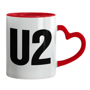U2 , Κούπα καρδιά χερούλι κόκκινη, κεραμική, 330ml