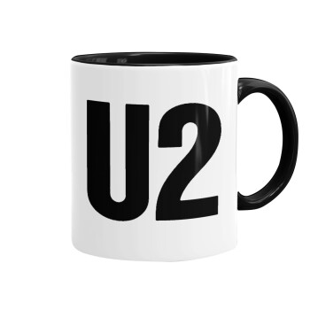 U2 , Κούπα χρωματιστή μαύρη, κεραμική, 330ml