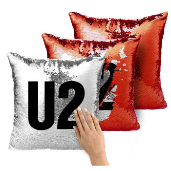 U2 , Μαξιλάρι καναπέ Μαγικό Κόκκινο με πούλιες 40x40cm περιέχεται το γέμισμα