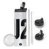 Travel Tumbler 2 Lids, with metal straw & cleaning brush (Stainless steel 304 Food grade, BPA free, 600ml)