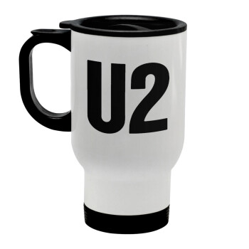 U2 , Stainless steel travel mug with lid, double wall white 450ml