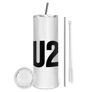 U2 , Tumbler ποτήρι θερμό από ανοξείδωτο ατσάλι 600ml, με μεταλλικό καλαμάκι & βούρτσα καθαρισμού