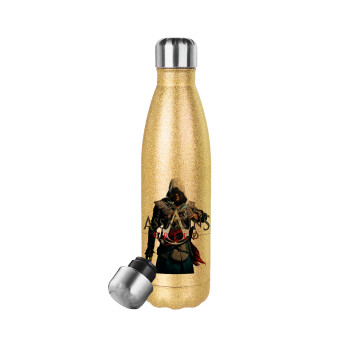 Assassin's Creed, Glitter gold stainless steel thermos bottle, double-walled, 500ml