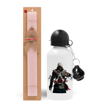 Assassin's Creed, Πασχαλινό Σετ, παγούρι μεταλλικό αλουμινίου (500ml) & πασχαλινή λαμπάδα αρωματική πλακέ (30cm) (ΡΟΖ)