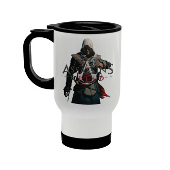Assassin's Creed, Stainless steel travel mug with lid, double wall white 450ml