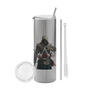 Assassin's Creed, Eco friendly stainless steel Silver tumbler 600ml, with metal straw & cleaning brush