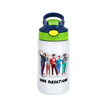 One Direction , Children's hot water bottle, stainless steel, with safety straw, green, blue (350ml)